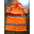 high visibility reflective safety PU raincoat